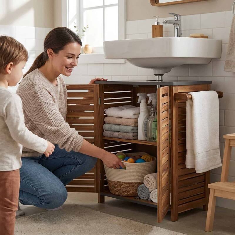 Under Sink Cabinet with U-Shaped Cut-Out with Towel Holder - 27"L x 12"W x 27 5/8"H