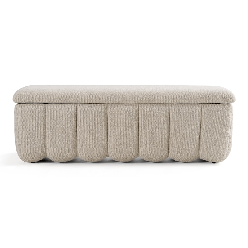 Modrest Harris Modern Off-White Fabric Bench w/ Storage