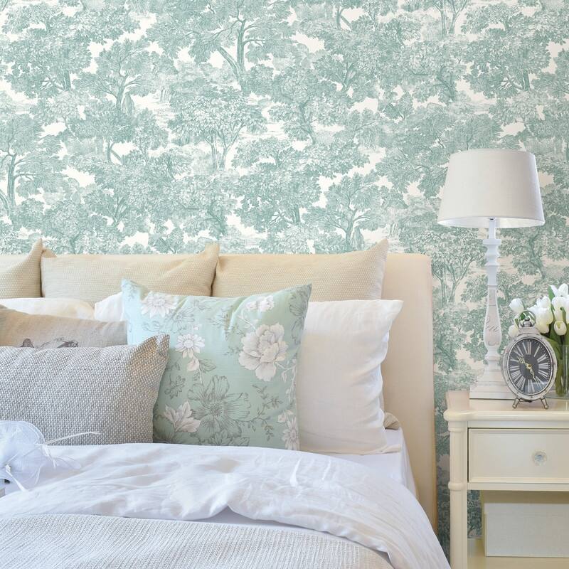 Chesapeake Spinney Teal Toile Wallpaper - 20.5in x 396in x 0.025in