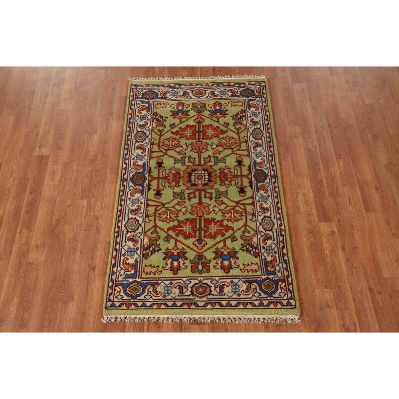 Light Green Oushak Accent Rug Hand-Knotted Wool Carpet - 2'11"x 4'11"