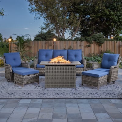 Propane Fire Pit Table Patio Furniture with Swivel Chairs - Grey