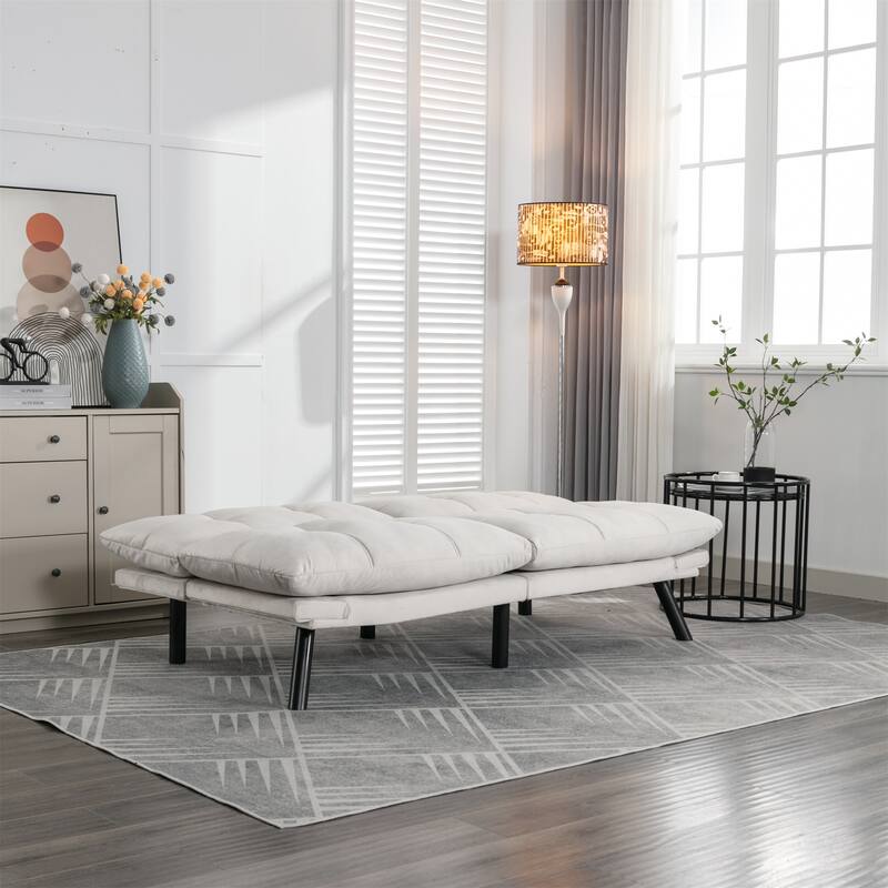 Velvet Sofa Bed with Adjustable Armrest and Backrest