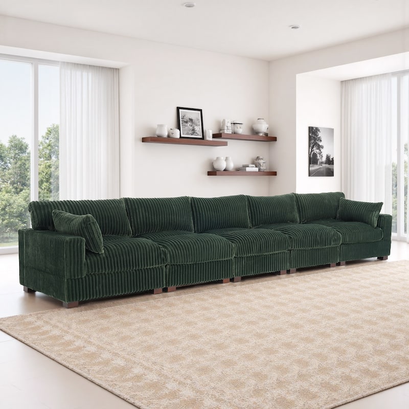 U-shaped Modular Sectional Set Upholstered Sofa Couch - 5-piece/Green