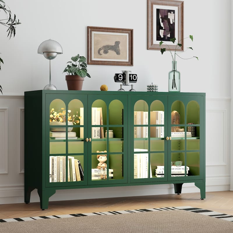 53.2"W Metal Sideboard Buffet Cabinet with Glass Doors