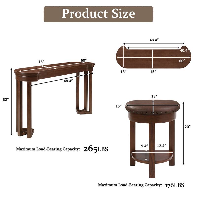 4 Piece Bar Table Set with 3 Bar Stools, Breakfast Table with 3 Padded Stools Solid Wood Counter Height Dining Table Set