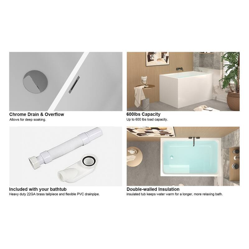 GDFStudio - Alistair Compact Freestanding Soaking Bathtub with Supportive Built-In Seat