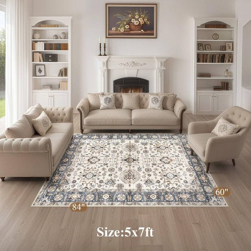 Boho Rug Vintage Pattern Large Non-Slip Stain Resistant Soft Durable