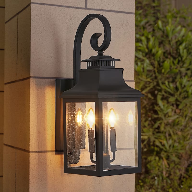 Single Pack Outdoor Wall Lantern – Classic Black Metal Sconce with Clear Seeded Glass (Bulb Not Included)