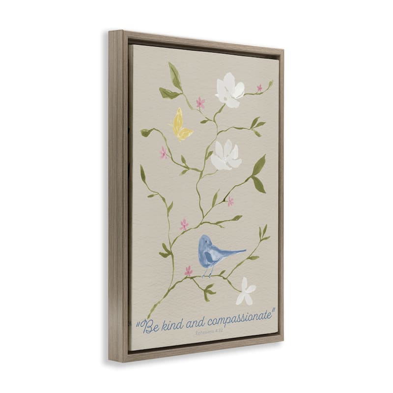 Stupell Floral Be Kind & Compassionate Framed Floater Canvas Wall Art Design By Lucille Price
