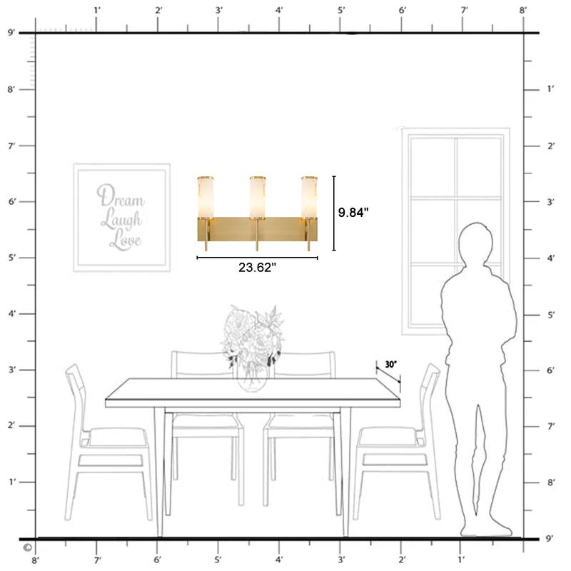 3-Light Gold Vanity Light Cylindrical Marble Crackle Glass Shades