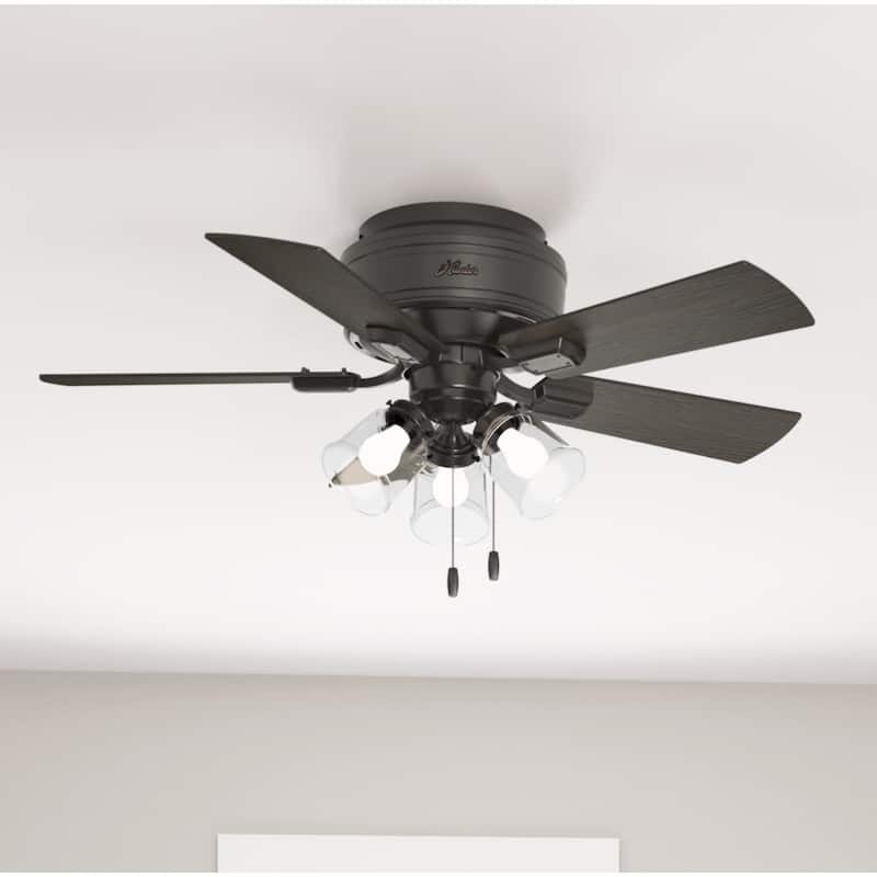 Hunter 42" Crestfield Low Profile Ceiling Fan with 3-Light LED Light Kit and Pull Chain - Casual, Farmhouse, Rustic - Noble Bronze