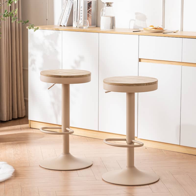 Adjustable Swivel Bar Chairs Backless Round Barstools Set of 2 - Khaki