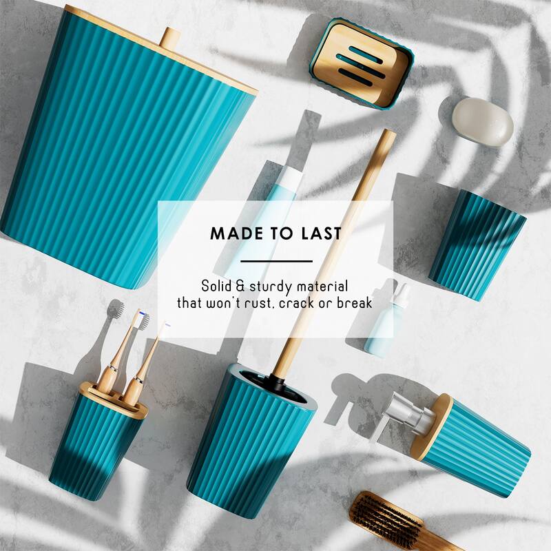 Empyrean Bamboo Bathroom Accessories Set with Shower Curtain Set, Toilet Brush, Trash Can & Soap Dispenser