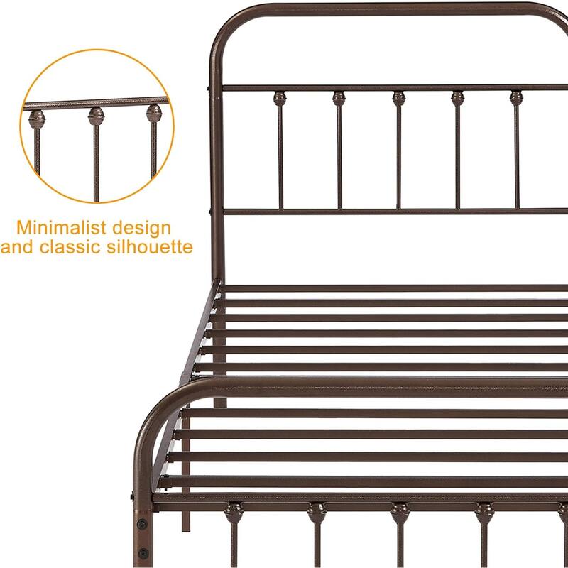 VECELO Metal Bed Frame with Headboard Classic Metal Platform Bed Frame Mattress Foundation with Victorian Style Footboard