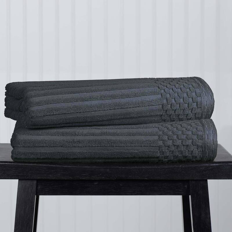 Superior Ribbed Cotton Absorbent Heavyweight Bath Towel Set - 2PC Bath Towels - Pine Green