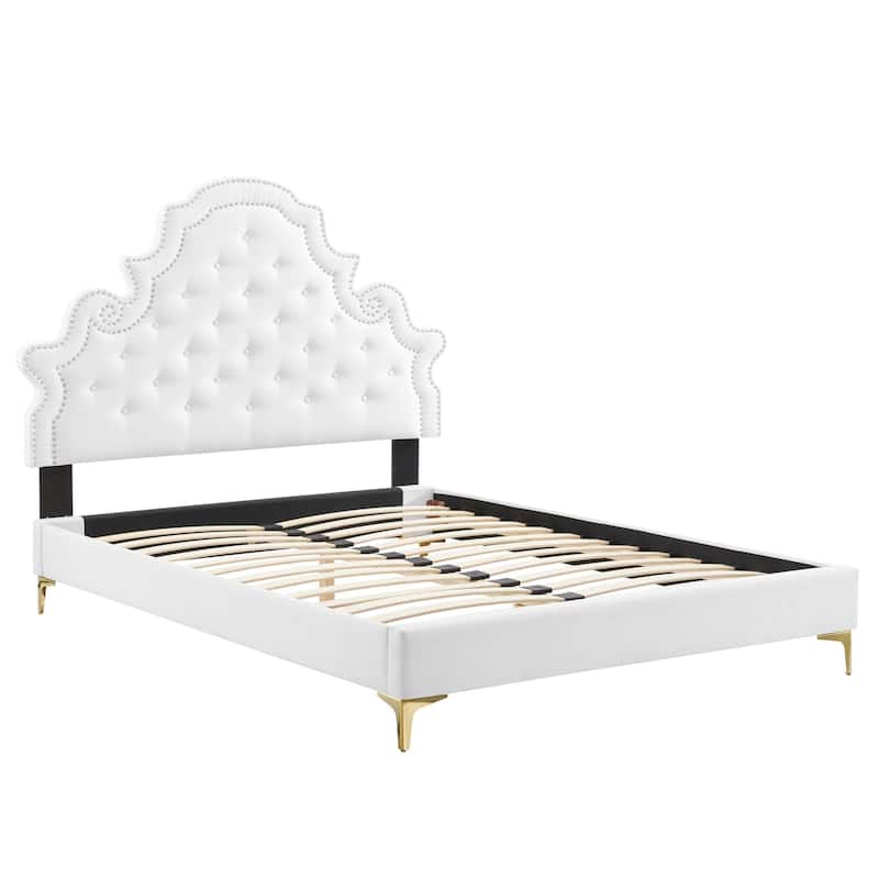 Gwyneth Tufted Performance Velvet Full Platform Bed - White