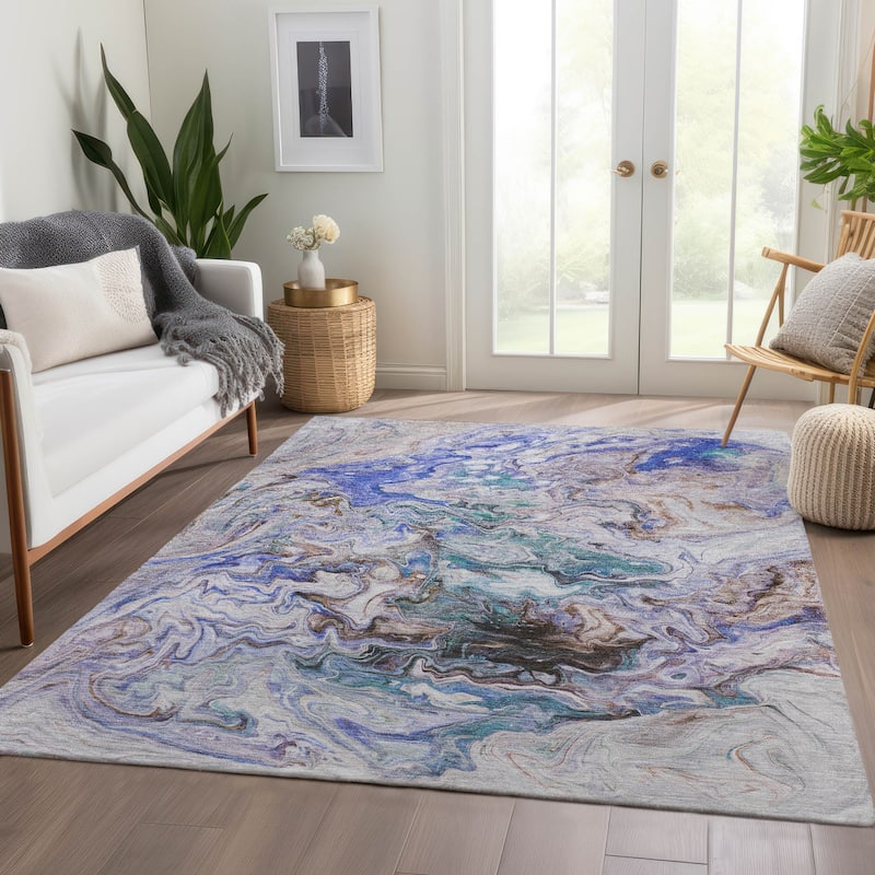 Machine Washable Indoor/ Outdoor Chantille Abstract Contempoary Rug - Beige - 5' x 7'6"