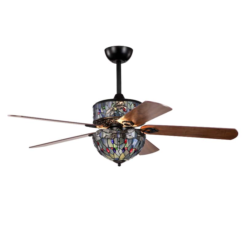 Barkol 5-Blade Lighted Ceiling Fan 2-Tier Tiffany Style Glass - Multi-Colored