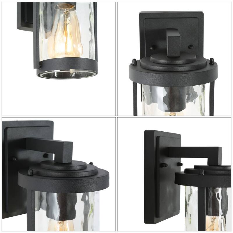 Black Modern Farmhouse Outdoor Wall Sconces with Rippled Glass 1-light Wall Lantern Exterior Lighting