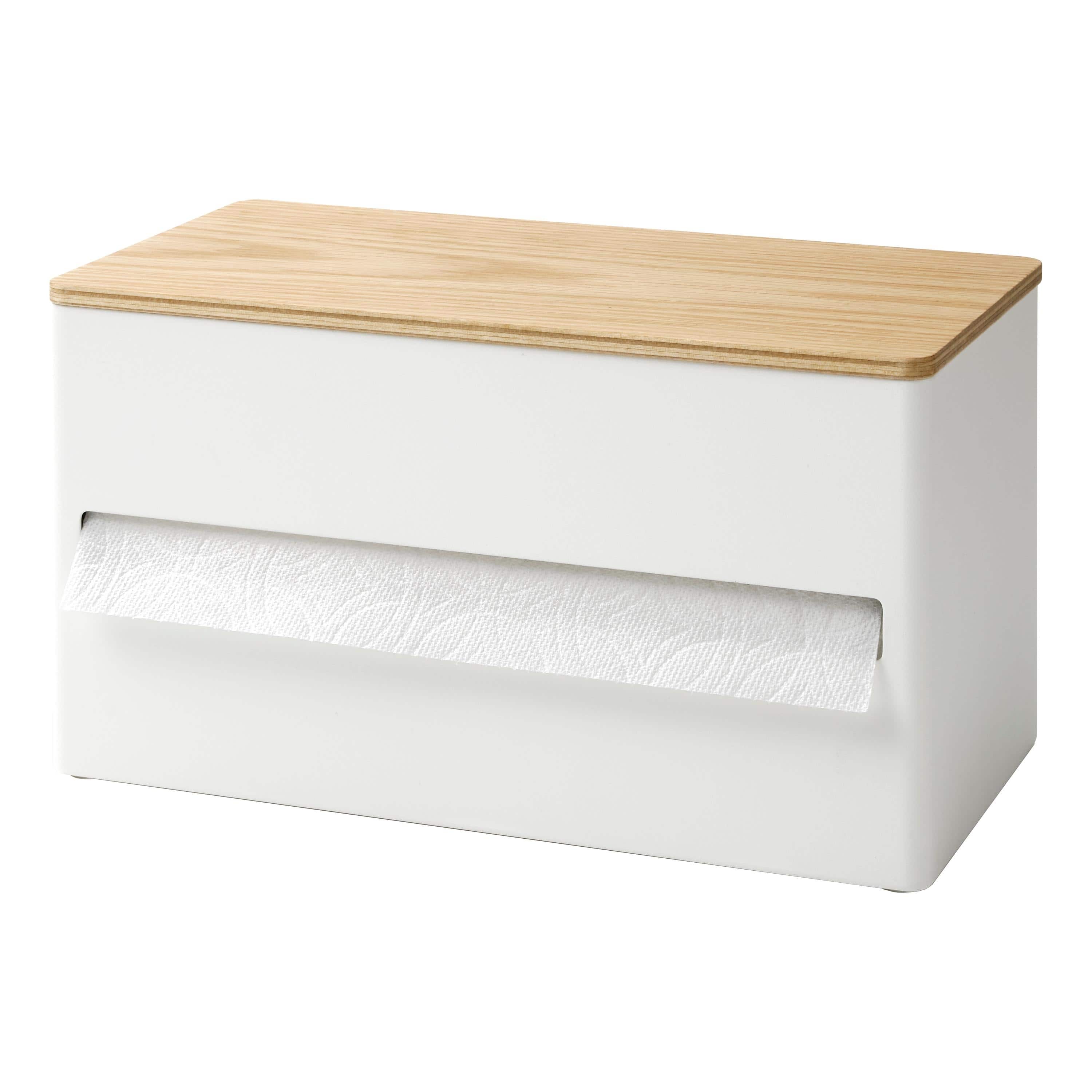 Yamazaki Home Paper Towel Dispenser, Steel and Wood, Lid - L 6.38