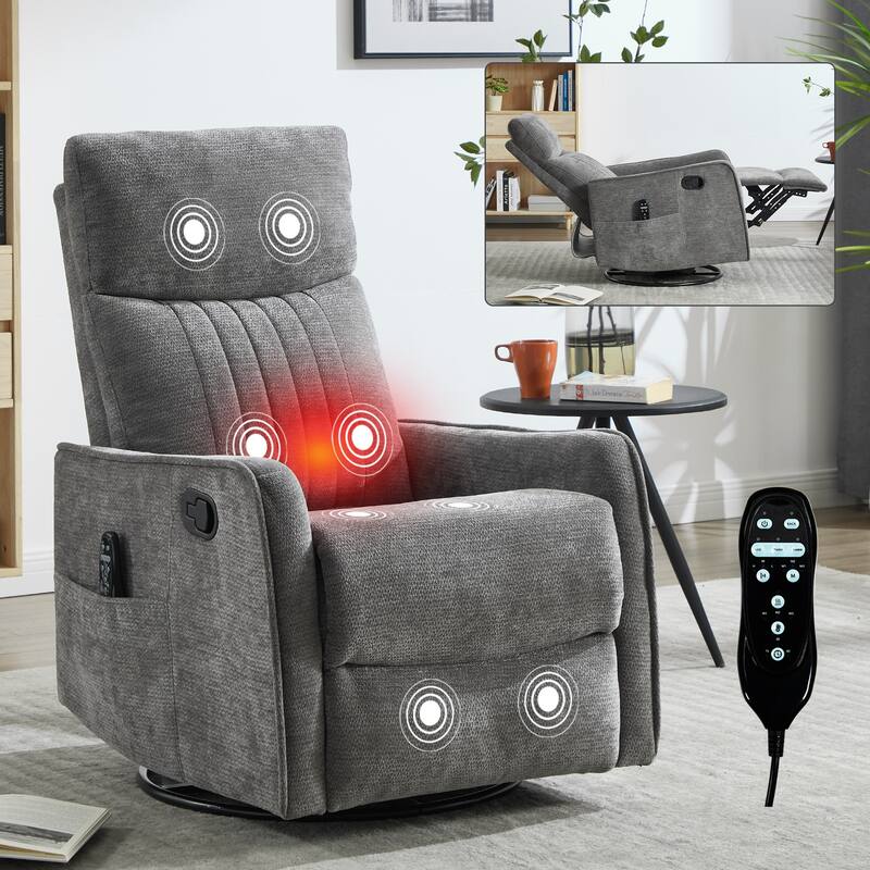 Heat Massage Manual Recliner Chair with Rocker and Swivel in Fabric for Living Room - Grey