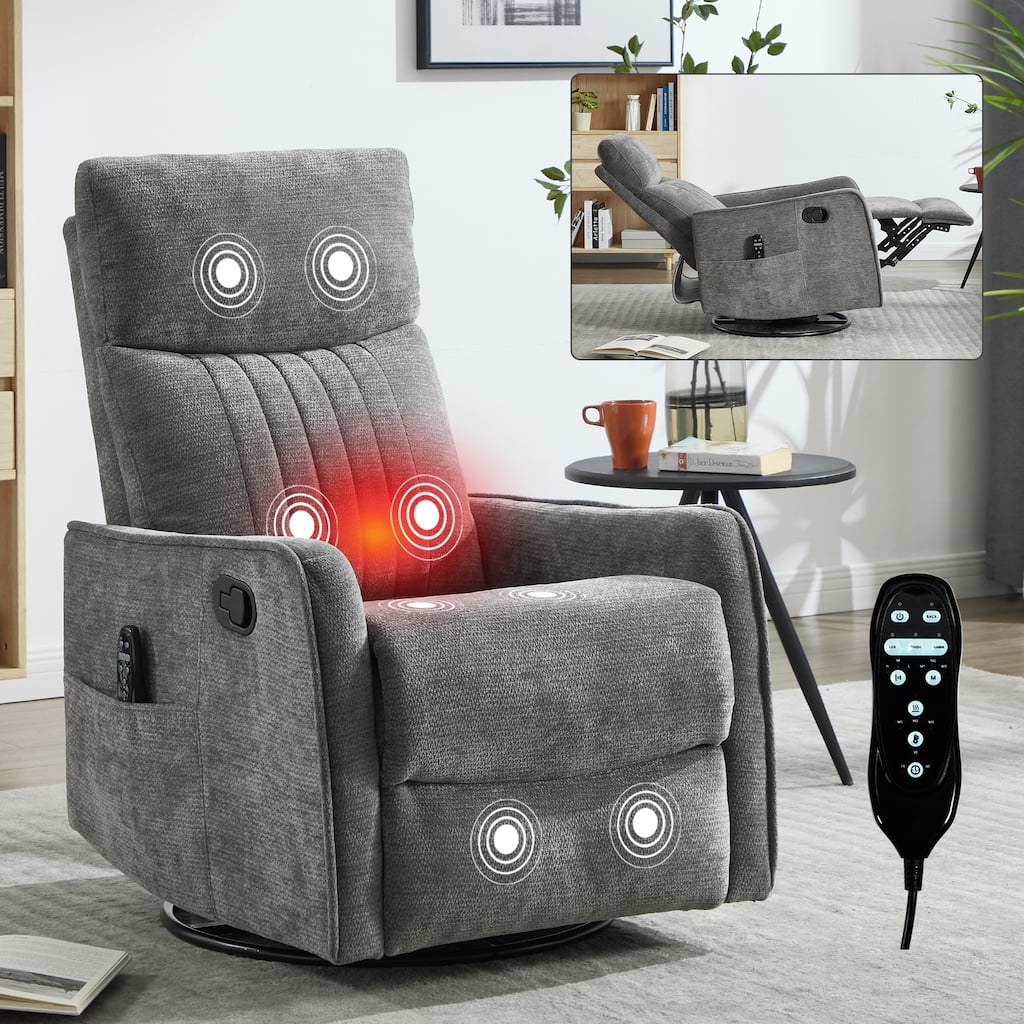 Heat Massage Manual Recliner Chair with Rocker and Swivel in Fabric for Living Room