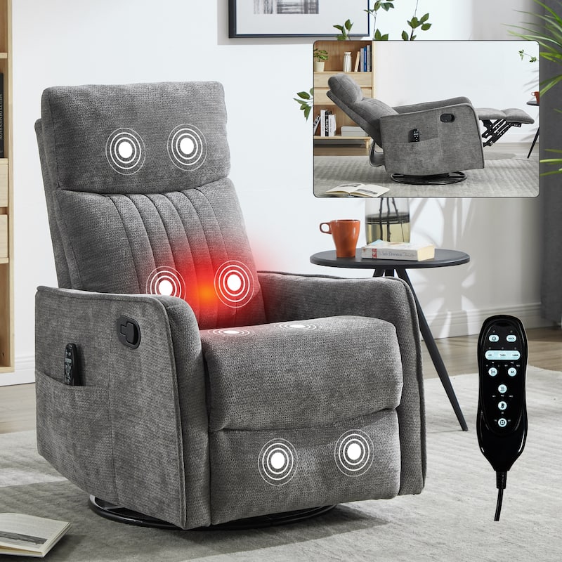 Roomfitters Swivel Rocker Recliner Chair, Manual Fabric Massage Glider Sofa with Heat and 360-Degree Pivot, Living Room - Dark Gray