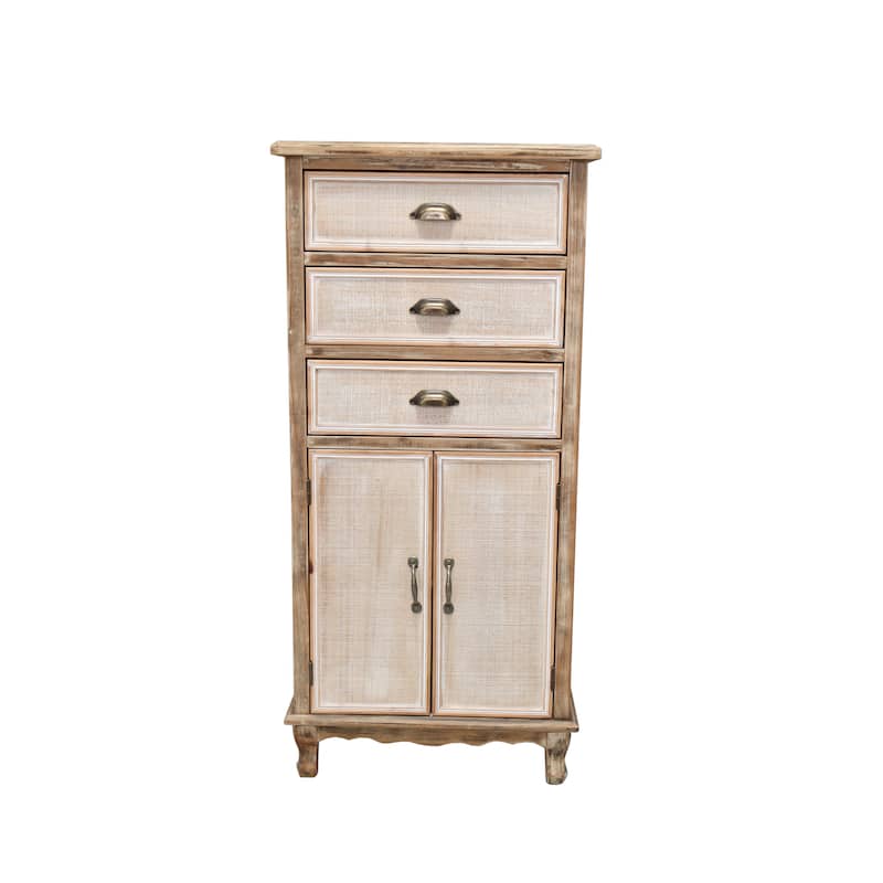 Rustic Wooden Storage Cabinet with Decorative Cutout Door & 3 Drawers, Tall Narrow Organizer for Living Room, Bedroom