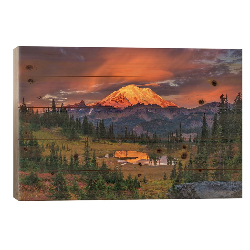 USA, Washington State, Mt. Rainier National Park at sunrise. Print On Wood by Jaynes Gallery - Multi-Color