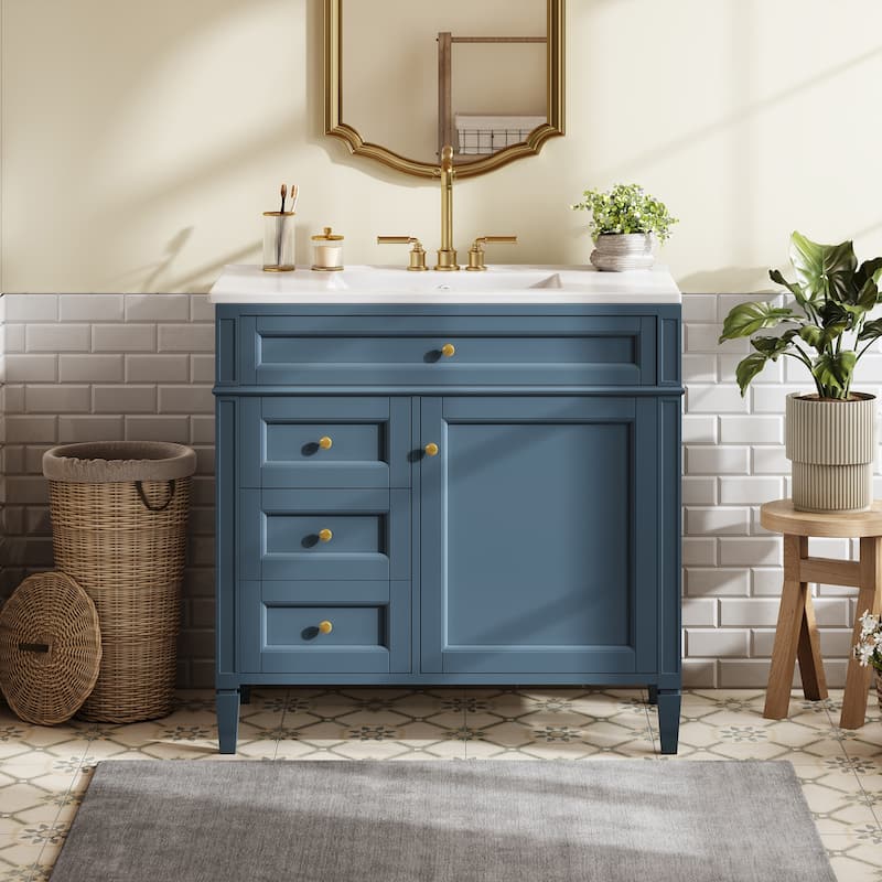 36"Bathroom Vanity with Top Sink, Bathroom Storage Cabinet with 2 Drawers and a Tip-out Drawer, Single Sink Bathroom Vanity