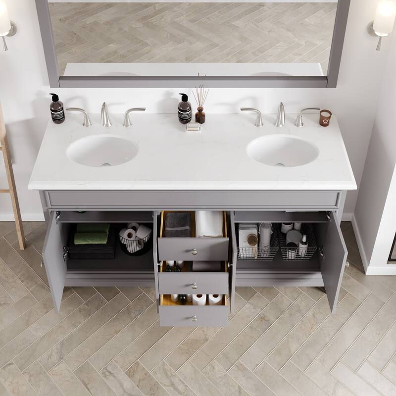 Eviva Elite Stamford 60" Bath Vanity with Carrara Quartz Top and Porcelain Sink