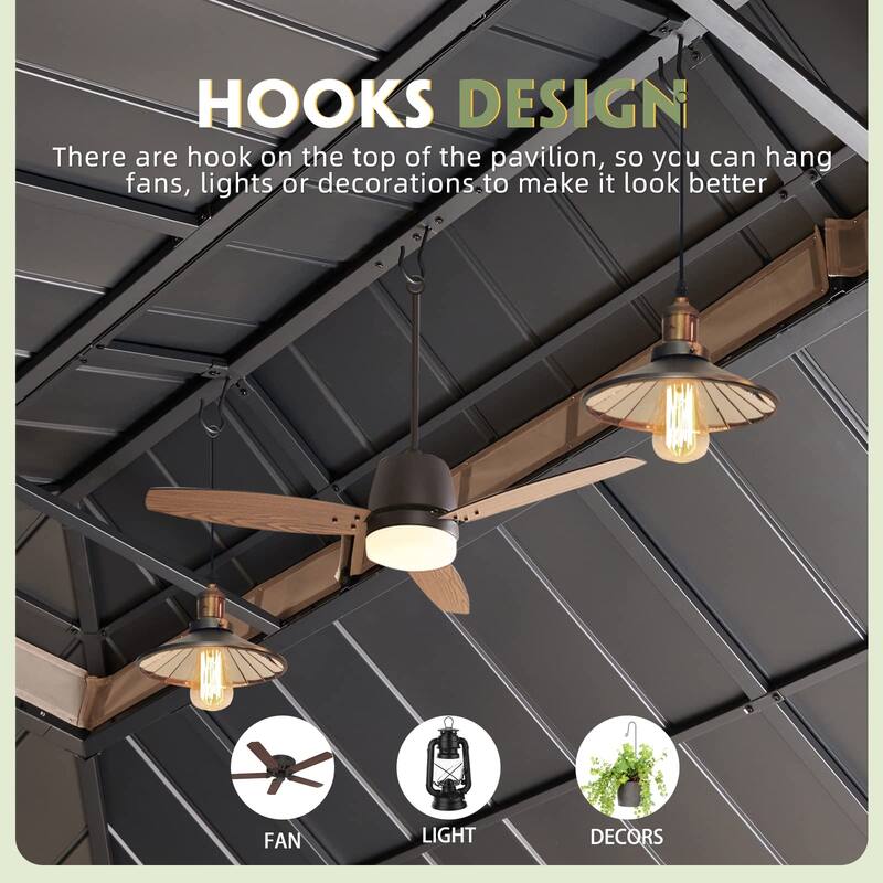 EROMMY Hardtop Gazebo Metal Gazebo with Faux Wood Grain Aluminum Frame, Outdoor Patio Gazebo Pergola