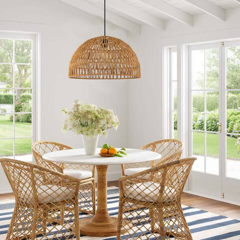 1 - Light Bohemian Modern Woven Rattan/ Iron Dimmable Pendant - 17.72"W x 6.69"H