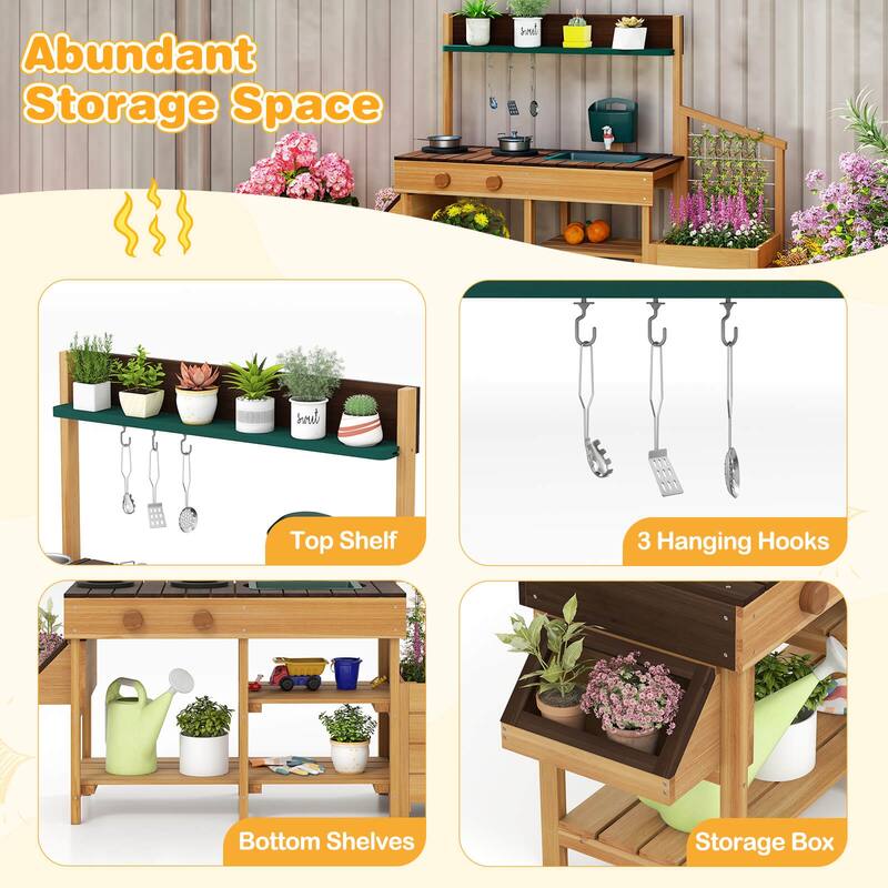 Costway Play Kitchen for Kids Wooden Toy Kitchen Playset with - See Details