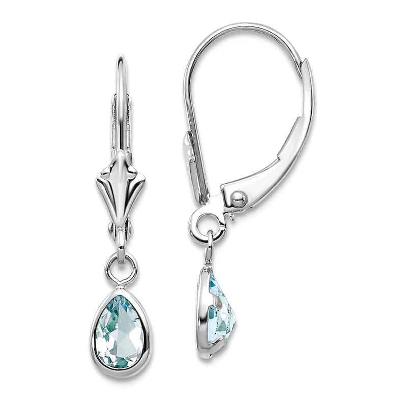 Curata 14k White Gold 6x4mm Bezel Pear Gemstone Birthstone Leverback Earrings - 23x4mm - Aquamarine
