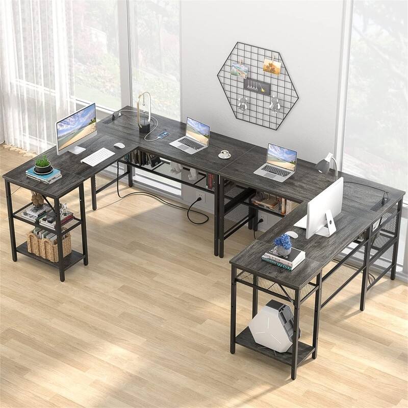 L Shaped Desk with USB Charging Port and Power Outlet