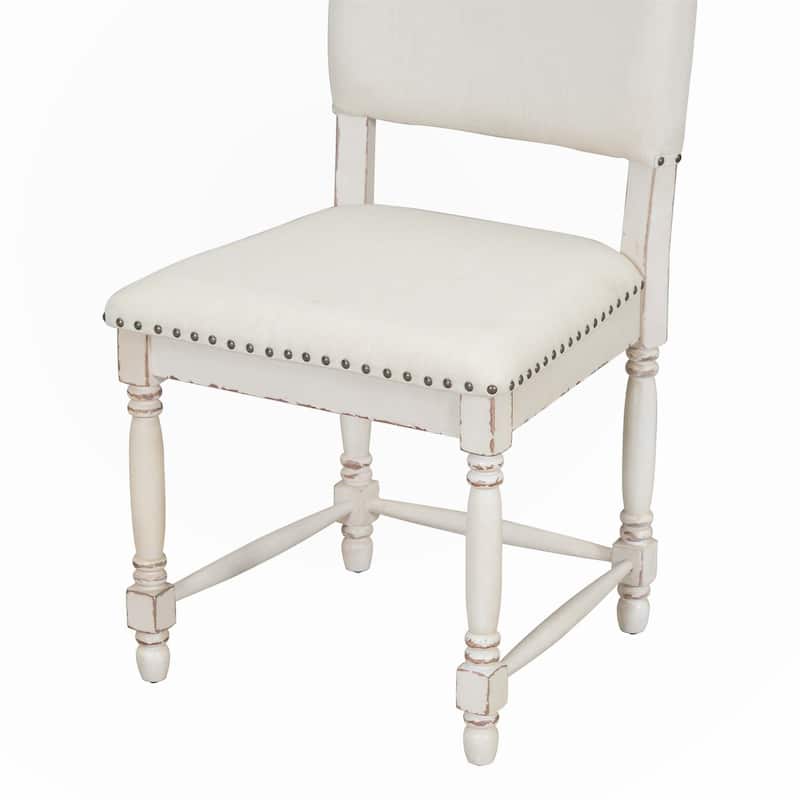 Vintage Traditional 2-Piece Upholstered Dining Chairs with Padded Backs, Cream - Warm Cream
