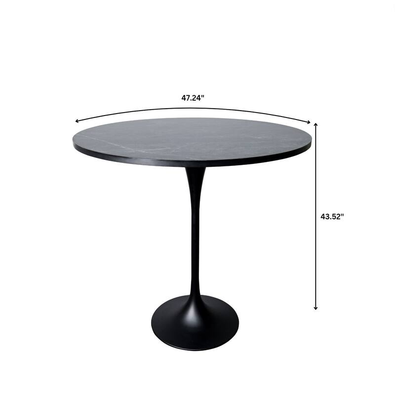 LeisureMod Verve 48" Round Dining Table with MDF Wood TableTop and Black Steel Base for Kitchen & Dining Room