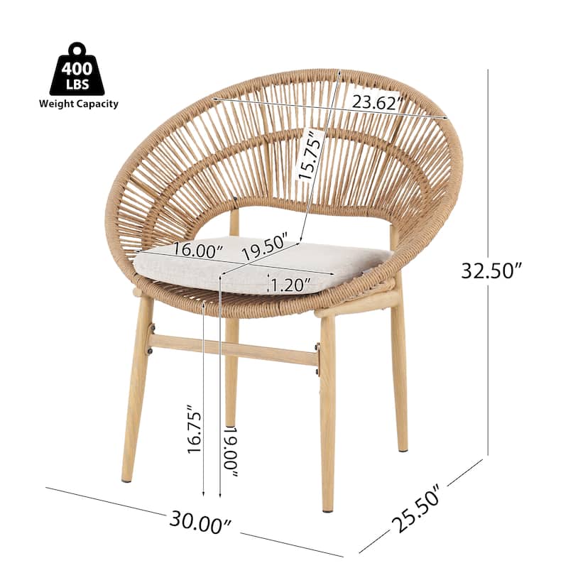 Wicker Dining Chairs Set of 2 Patio Armchairs, Leisure Chair Coffee Chair Reception Chair Side Chair