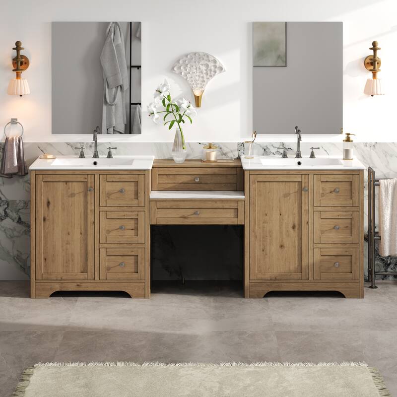 Christopher Knight Home - Wooden 84 Inches Double Sink Bathroom Vanity (Separate Sink) with Engineered Stone Countertop
