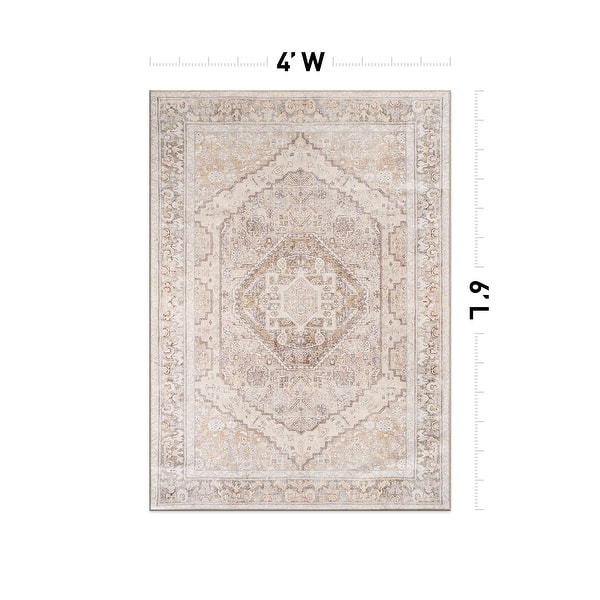 dimension image slide 16 of 36, Medallion Flat Pile Washable Rug – Pet Friendly, Non-Slip, Perfect for Entryway, Living Room, and Bedroom