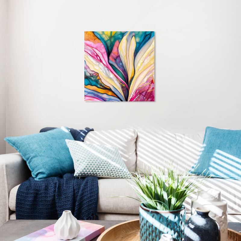 Wynwood Studio Abstract Colorful inside Petals Pink and Pastel Yellow Modern & Contemporary Wall Art Canvas Print - 20 x 20