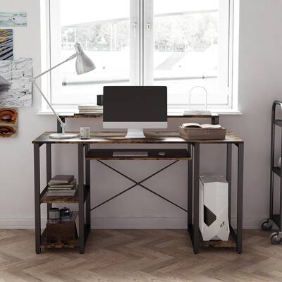 46-inch Rectangular Computer Desk with Open Storage Shelves