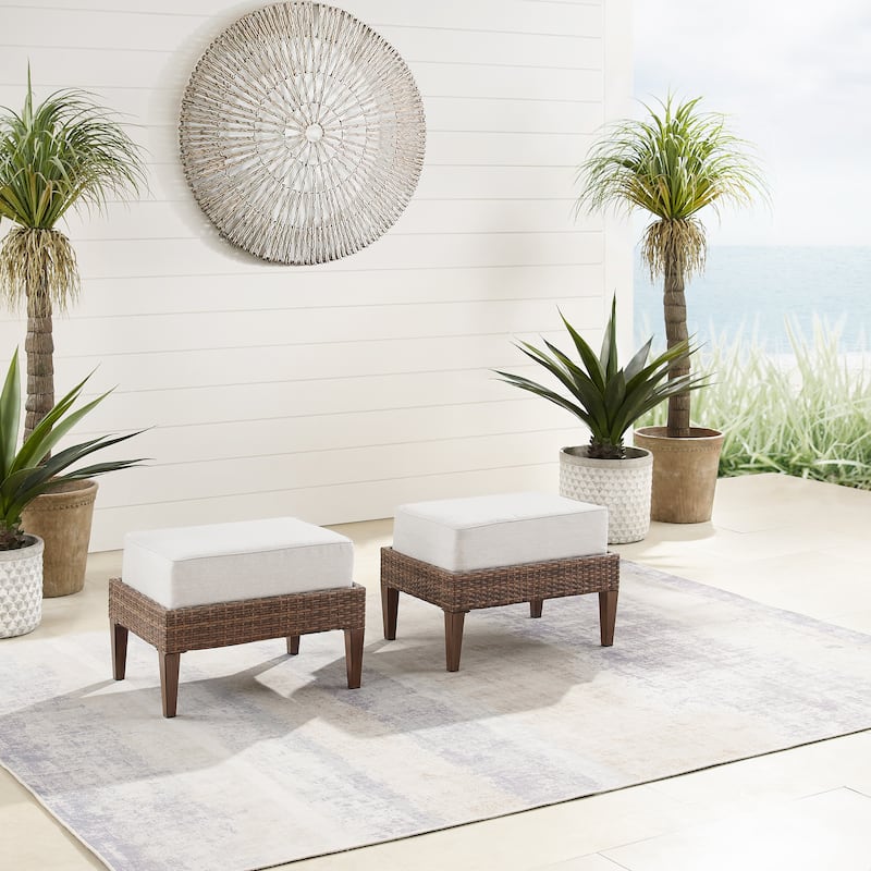Crosley Capella Outdoor Wicker Ottoman (Set of 2) - 18"x25.75"x17.5"