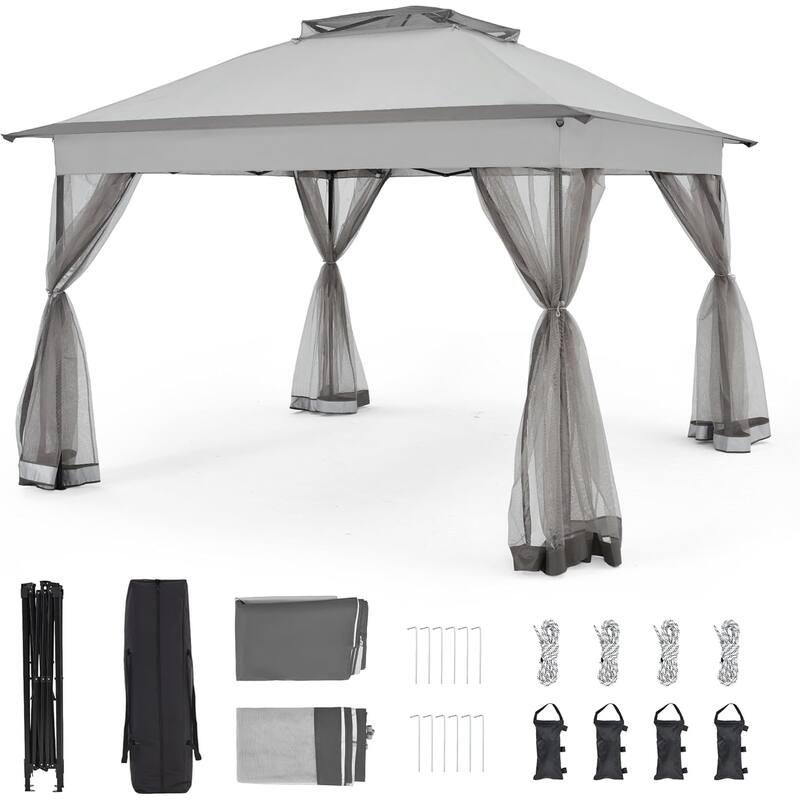 Bezseller 11' x 11' Pop -up Gazebo Tent with Mosquito Netting, Outoor Canopy Tent for Patio Garden Backyard Party