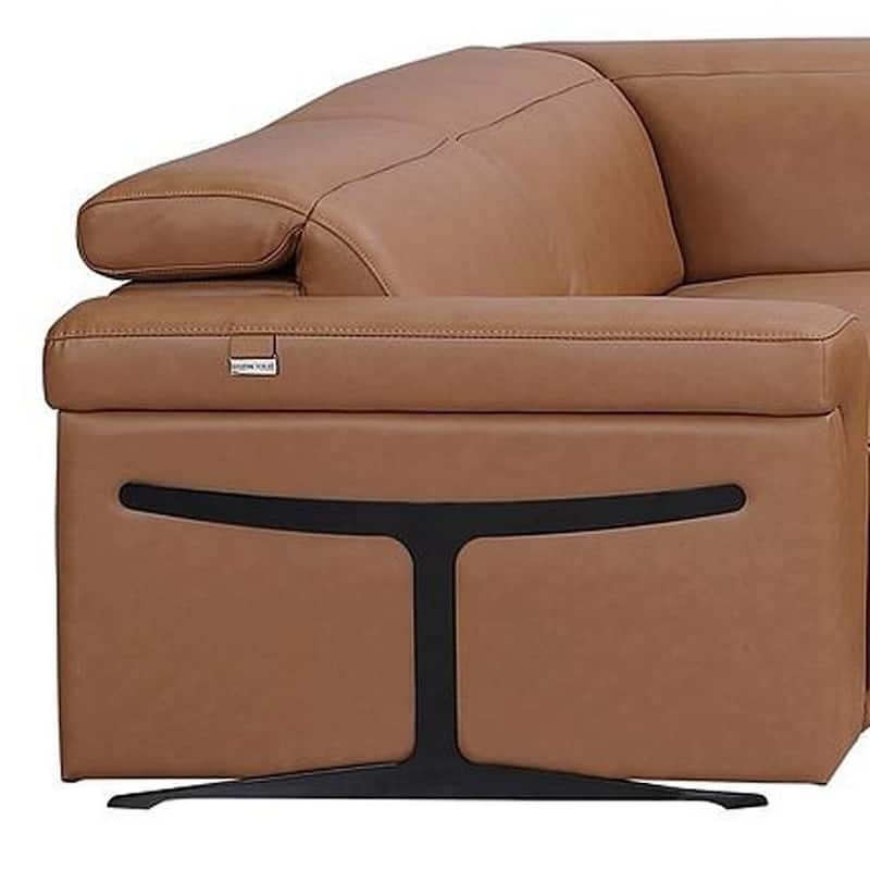 HomeRoots Chestnut Italian Leather Power Reclining U Shaped Eight Piece Sectional With Console