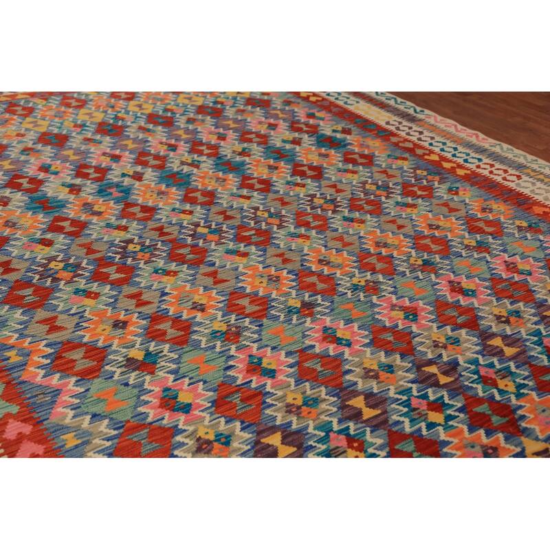 Multi-Color Kilim Oriental Area Rug Flatweave Wool Carpet - 9'9"x 12'11"