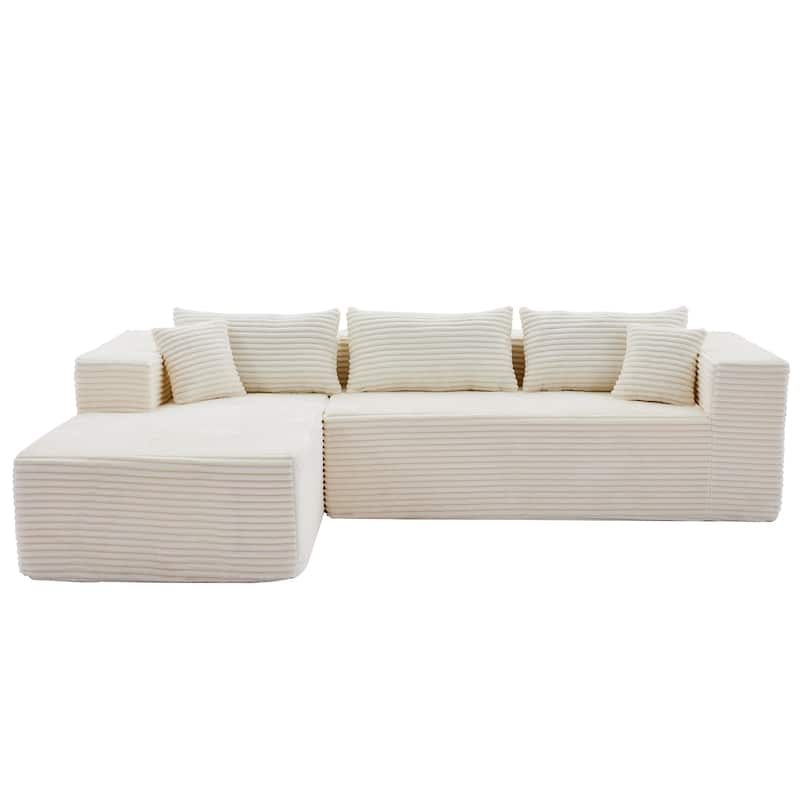 Floor Standing Modular Deep Seat Couch Corduroy L-shaped Sectional Sofa with Chaise Lounge, Pillows and Square Arms