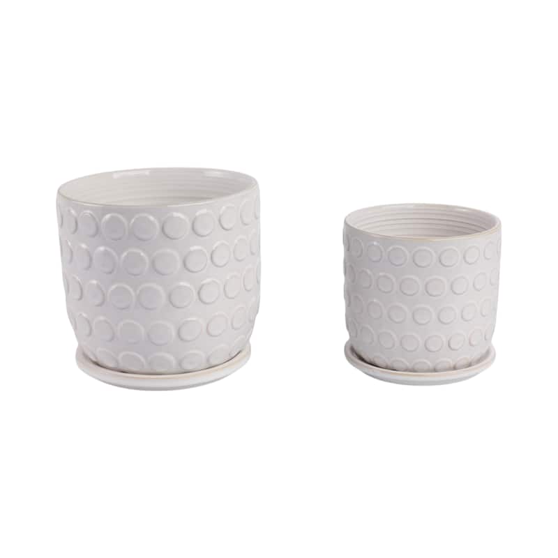 Ceramic Saucer Planters Circular Design Indoor Decor (Set of 2)
