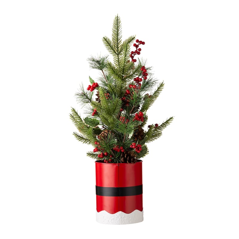Glitzhome 22"H Lighted Santa Belt Potted Christmas Table Tree